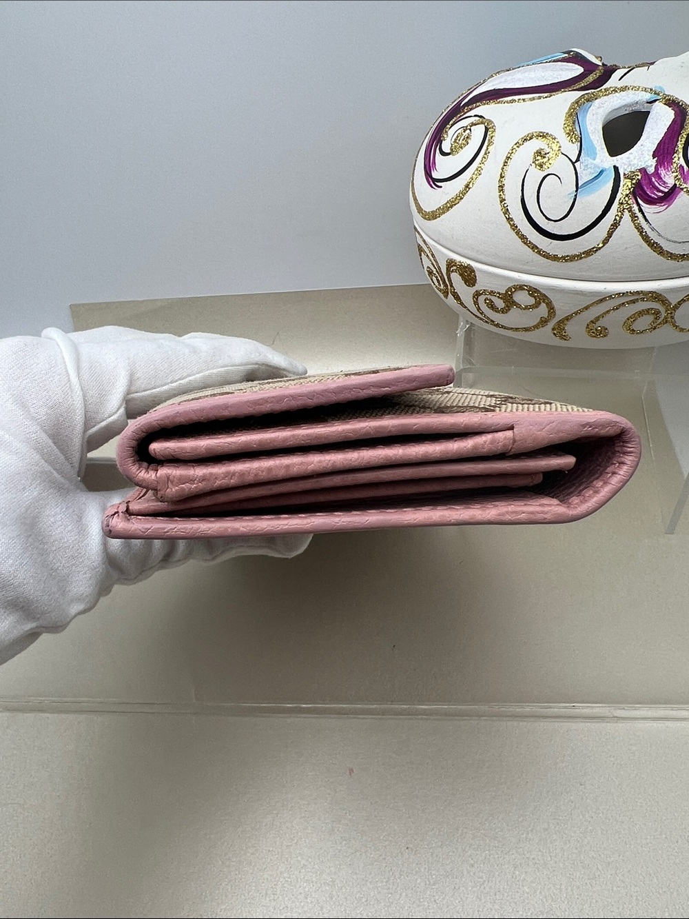 Gucci Beige GG Canvas Continental Long Wallet with Pink Leather Trim Bifold GC - Picture 4 of 17
